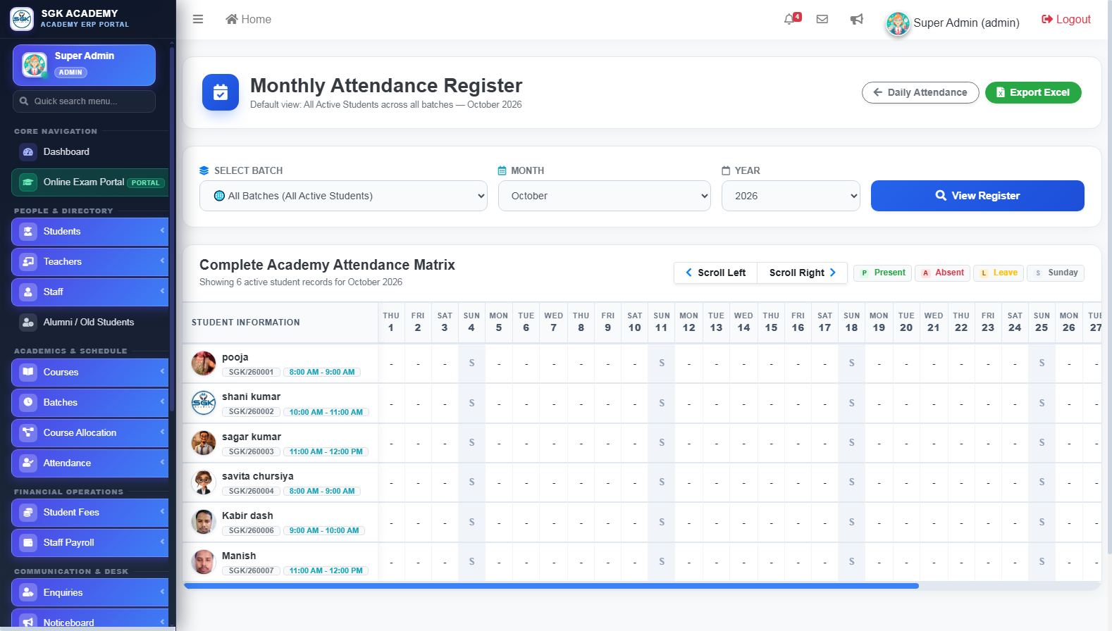 Daily Attendance Register