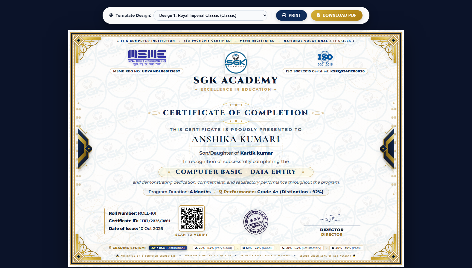 Verifiable Digital Certificate