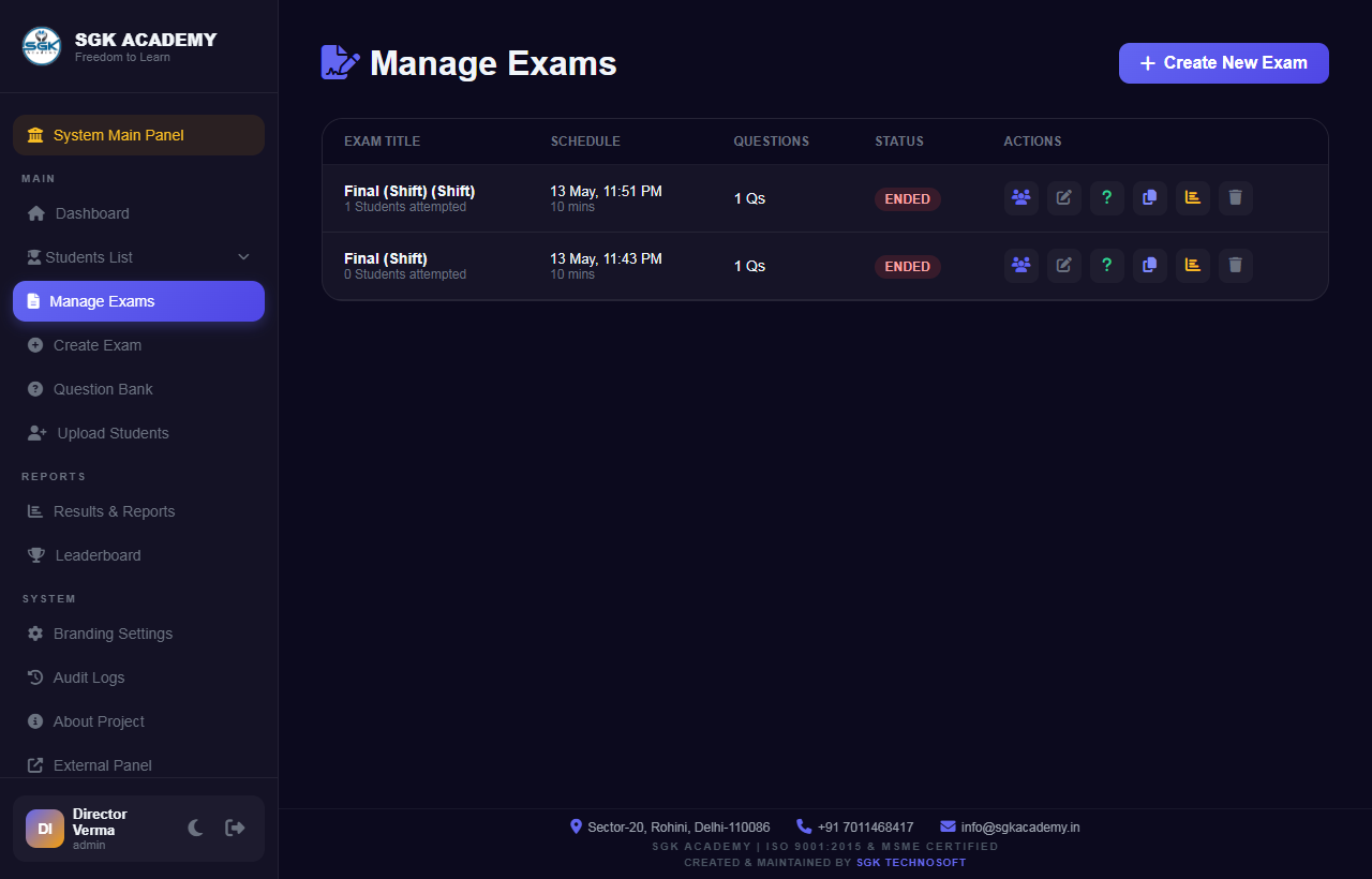 Live Exam Management Console