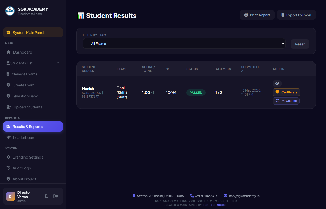 Live Exam Results & Scorecards