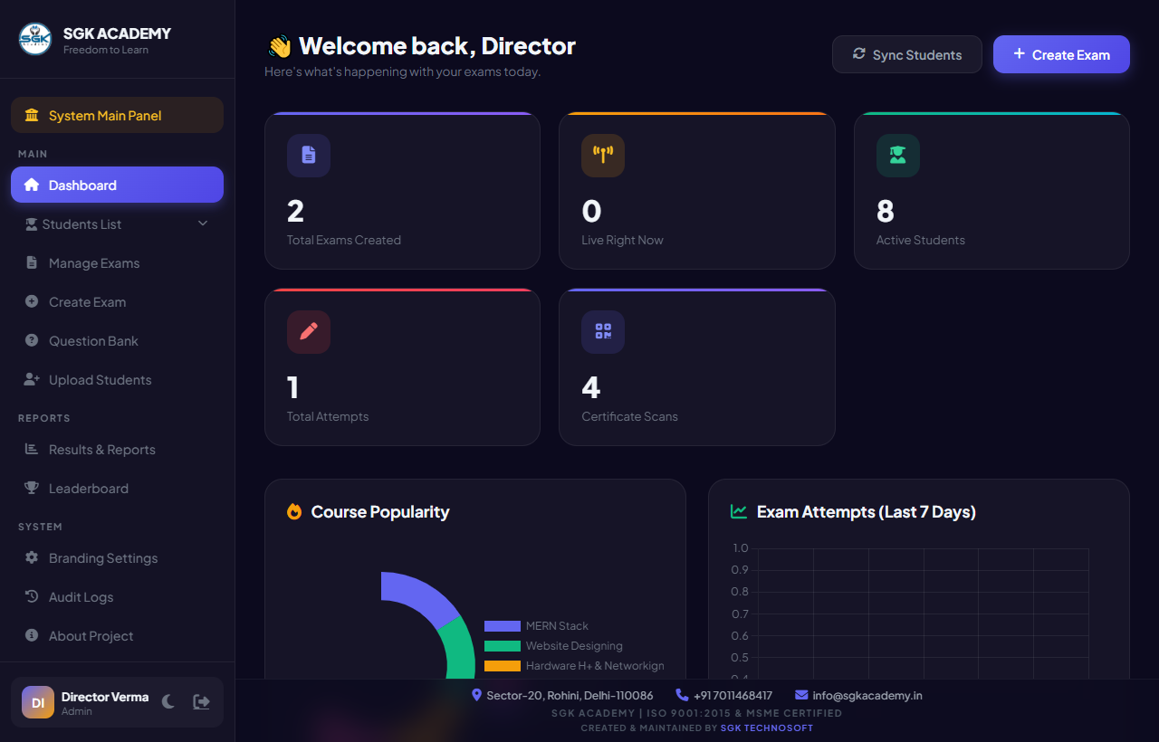 Admin Exam Dashboard Preview