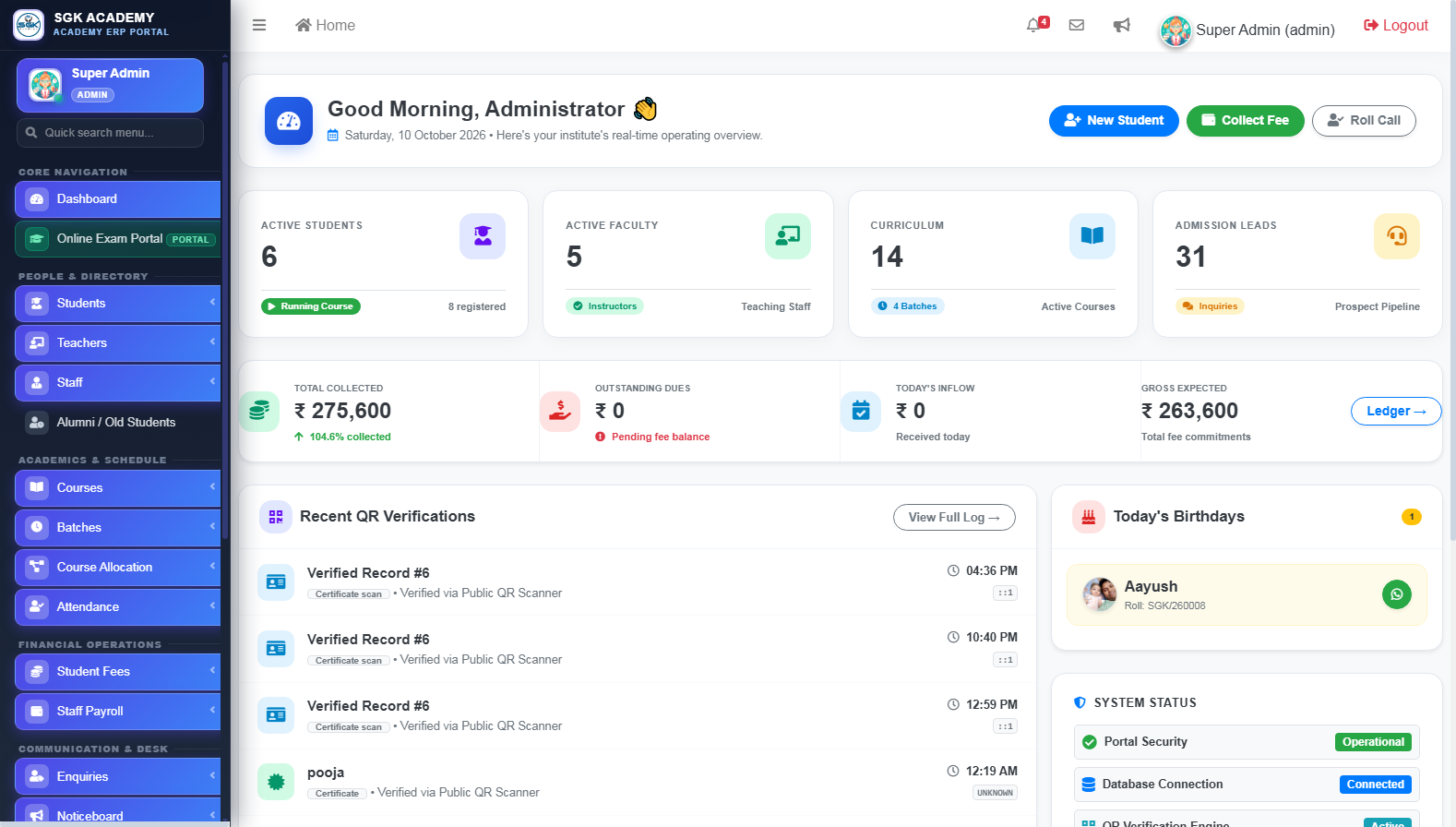 SGK Academy ERP - Coaching & School Management System