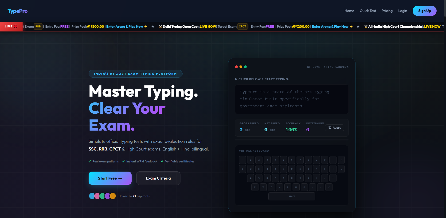 TypePro Interactive Typing Platform